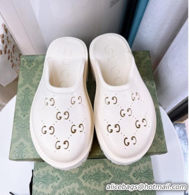 Affordable Price Gucci Perforated GG Rubber Platform Mules 5.5cm White 020849