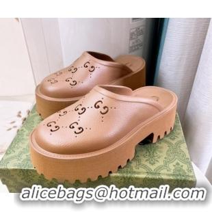 Best Price Gucci Perforated GG Rubber Platform Mules 5.5cm Brown 020850