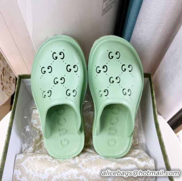 Custom Gucci Perforated GG Rubber Platform Mules 5.5cm Light Green 020851