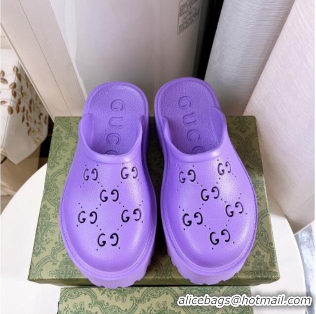 Good Looking Gucci Perforated GG Rubber Platform Mules 5.5cm Purple 020852