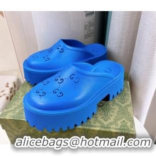 Unique Style Gucci Perforated GG Rubber Platform Mules 5.5cm Blue 020853