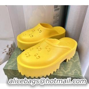 Best Product Gucci Perforated GG Rubber Platform Mules 5.5cm Yellow 020854