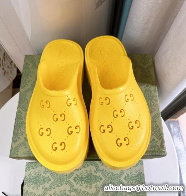 Best Product Gucci Perforated GG Rubber Platform Mules 5.5cm Yellow 020854