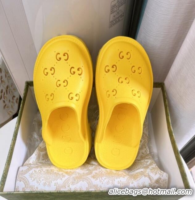 Best Product Gucci Perforated GG Rubber Platform Mules 5.5cm Yellow 020854