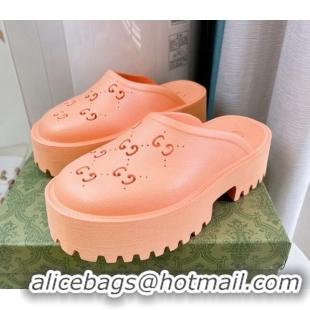 Most Popular Gucci Perforated GG Rubber Platform Mules 5.5cm Peachy Pink 020856