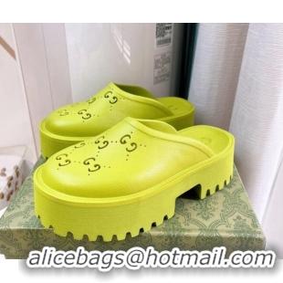 Discount Gucci Perforated GG Rubber Platform Mules 5.5cm Lemon Green 020857