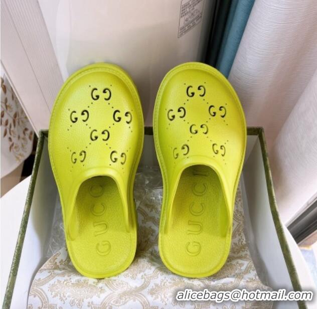 Discount Gucci Perforated GG Rubber Platform Mules 5.5cm Lemon Green 020857