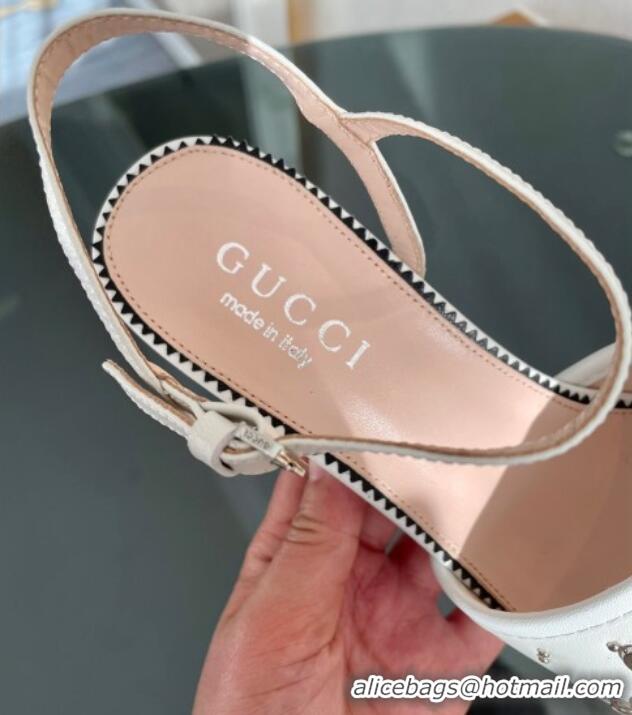 New Style Gucci Leather Interlocking G Studs Platform Sandal 8.5cm White 020859