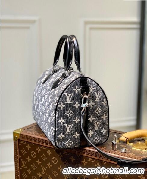 Buy Luxury Louis Vuitton Speedy Bandouliere 25 Bag in Grey Washed Denim Textile Jacquard M21464 2022