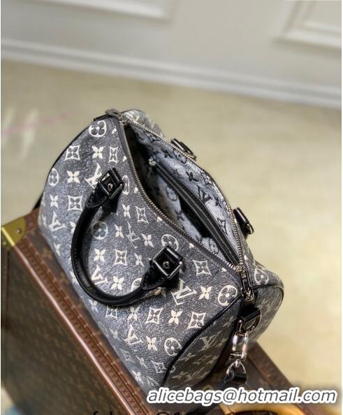 Buy Luxury Louis Vuitton Speedy Bandouliere 25 Bag in Grey Washed Denim Textile Jacquard M21464 2022