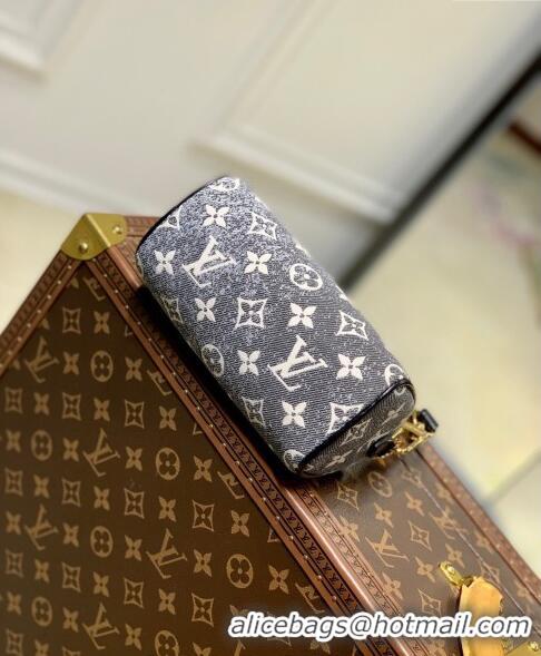 Free Shipping Louis Vuitton Nano Speedy Mini Bag in Grey Washed Denim Textile Jacquard M82242 2022