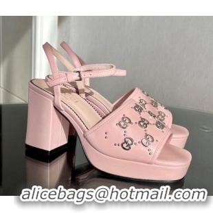 Sophisticated Gucci Leather Interlocking G Studs Platform Sandal 8.5cm Light Pink 020860