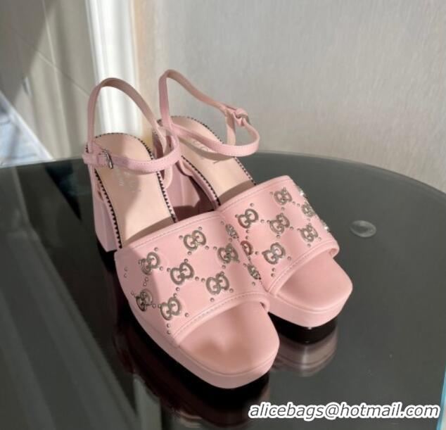 Sophisticated Gucci Leather Interlocking G Studs Platform Sandal 8.5cm Light Pink 020860