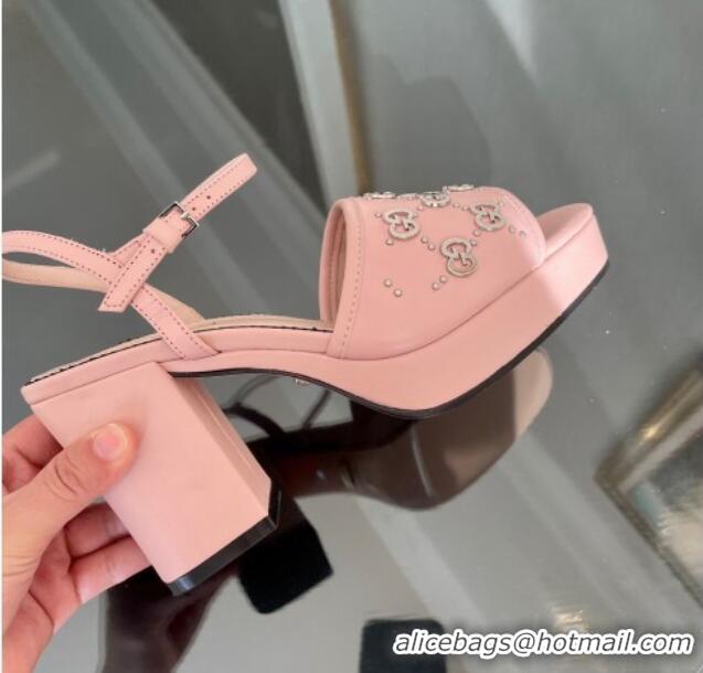 Sophisticated Gucci Leather Interlocking G Studs Platform Sandal 8.5cm Light Pink 020860