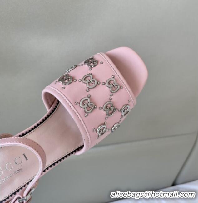 Sophisticated Gucci Leather Interlocking G Studs Platform Sandal 8.5cm Light Pink 020860