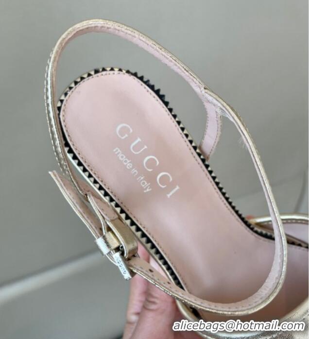 Good Quality Gucci Leather Interlocking G Studs Platform Sandal 8.5cm Gold 719844