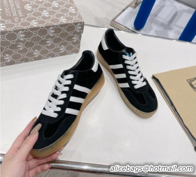 Shop Duplicate Gucci x Adidas Gazelle Suede and Velvet Sneakers Black 021354