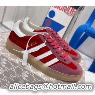 Top Grade Gucci x Adidas Gazelle Suede and Velvet Sneakers Red 021355