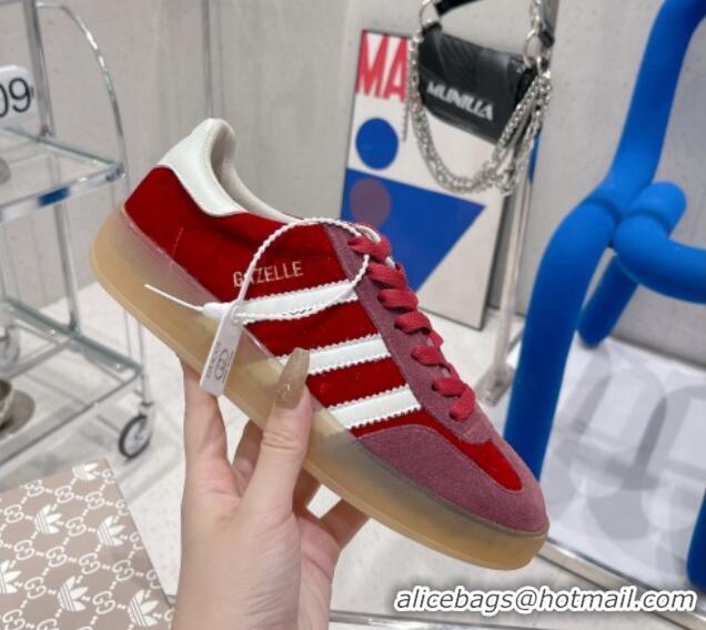 Top Grade Gucci x Adidas Gazelle Suede and Velvet Sneakers Red 021355