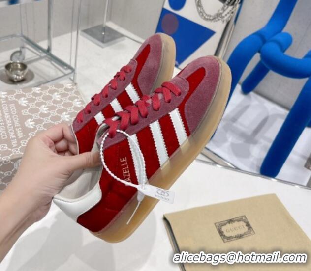 Top Grade Gucci x Adidas Gazelle Suede and Velvet Sneakers Red 021355