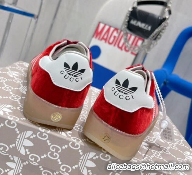 Top Grade Gucci x Adidas Gazelle Suede and Velvet Sneakers Red 021355