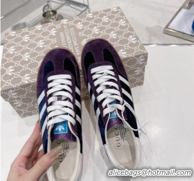 Good Looking Gucci x Adidas Gazelle Suede and Velvet Sneakers Purple 021356