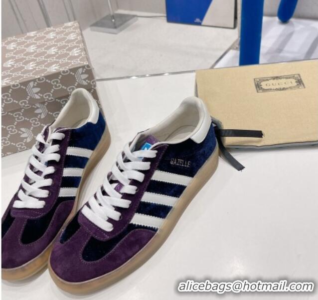 Good Looking Gucci x Adidas Gazelle Suede and Velvet Sneakers Purple 021356