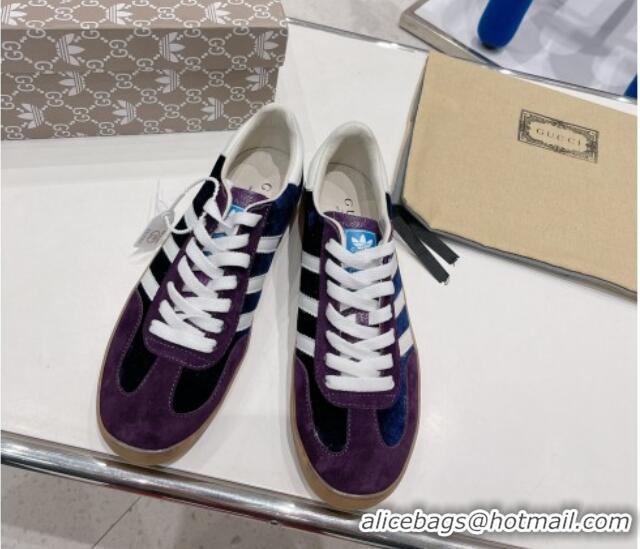 Good Looking Gucci x Adidas Gazelle Suede and Velvet Sneakers Purple 021356