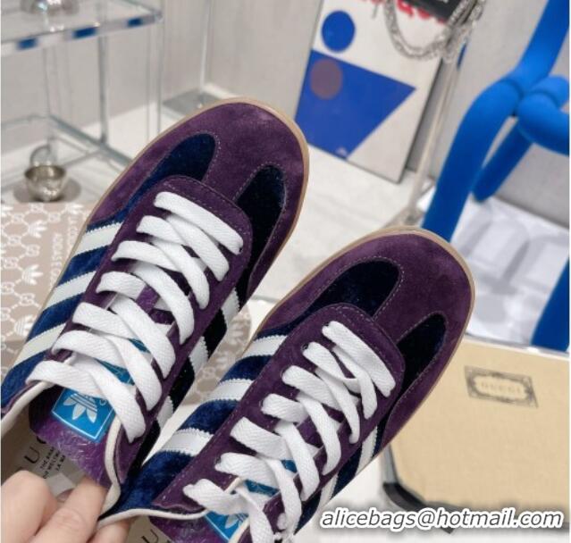 Good Looking Gucci x Adidas Gazelle Suede and Velvet Sneakers Purple 021356