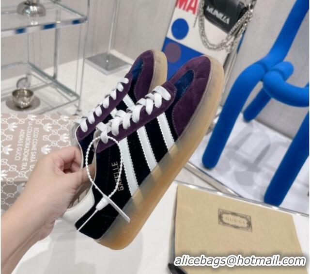 Good Looking Gucci x Adidas Gazelle Suede and Velvet Sneakers Purple 021356