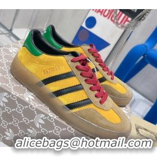 Popular Style Gucci x Adidas Gazelle Suede and Velvet Sneakers Yellow/Brown 021358