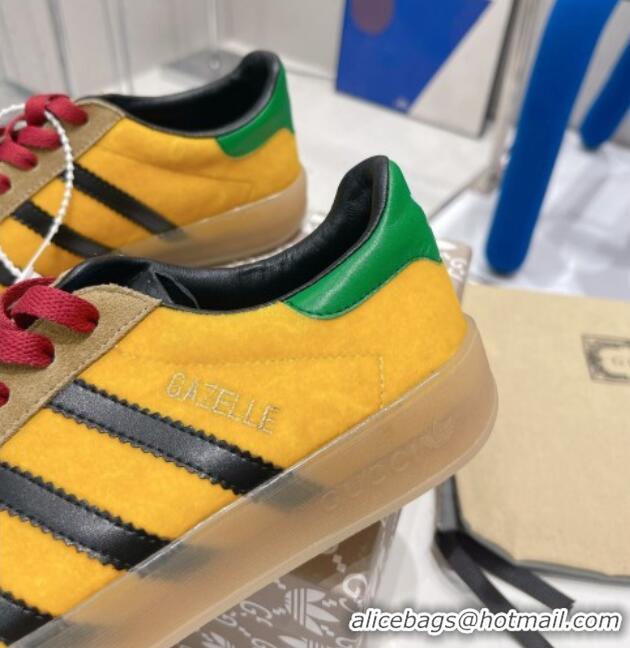 Popular Style Gucci x Adidas Gazelle Suede and Velvet Sneakers Yellow/Brown 021358