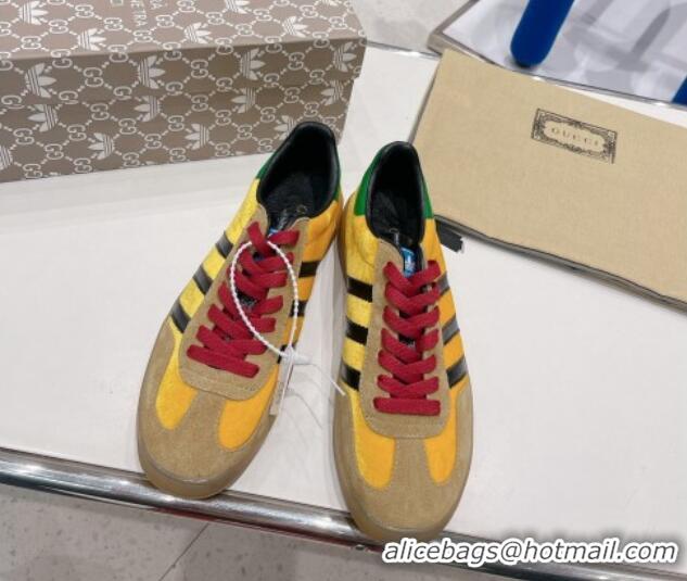 Popular Style Gucci x Adidas Gazelle Suede and Velvet Sneakers Yellow/Brown 021358