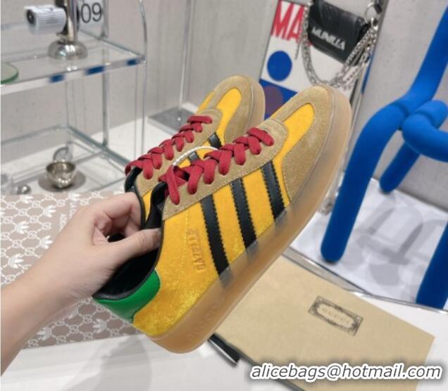 Popular Style Gucci x Adidas Gazelle Suede and Velvet Sneakers Yellow/Brown 021358