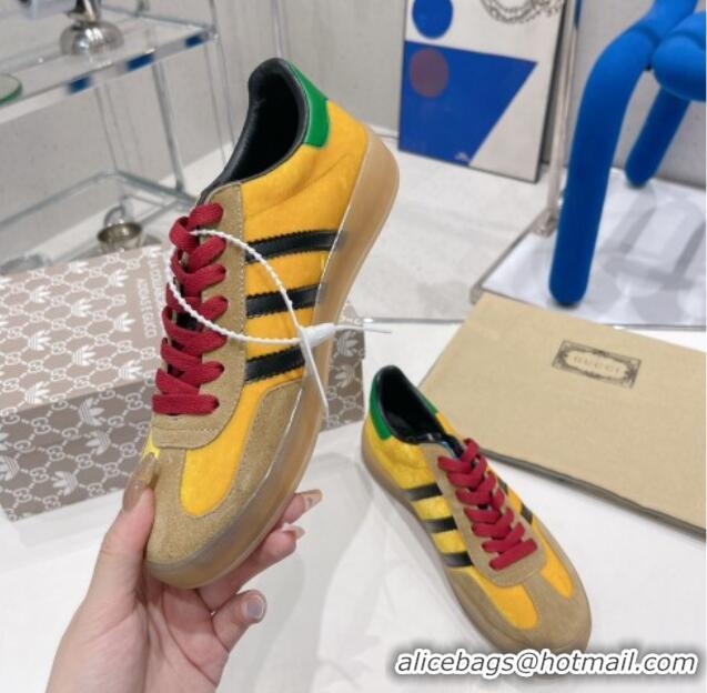 Popular Style Gucci x Adidas Gazelle Suede and Velvet Sneakers Yellow/Brown 021358