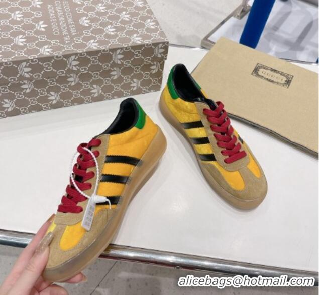 Popular Style Gucci x Adidas Gazelle Suede and Velvet Sneakers Yellow/Brown 021358