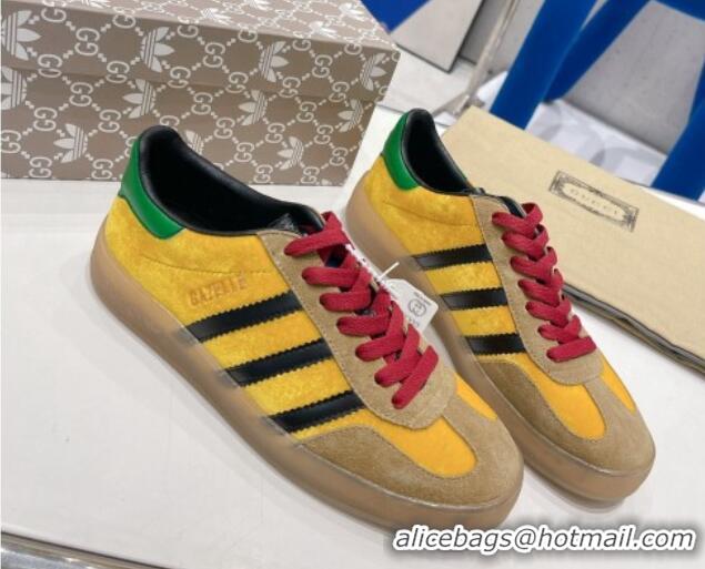 Popular Style Gucci x Adidas Gazelle Suede and Velvet Sneakers Yellow/Brown 021358