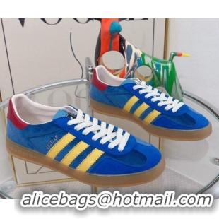 Pretty Style Gucci x Adidas Gazelle Suede and Velvet Sneakers Blue 021361