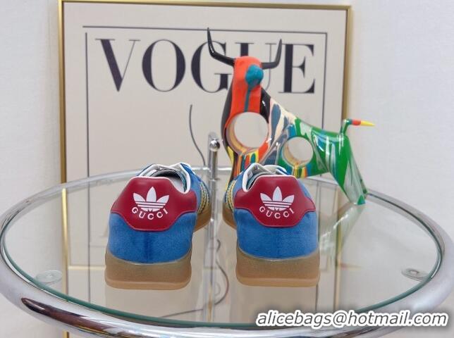 Pretty Style Gucci x Adidas Gazelle Suede and Velvet Sneakers Blue 021361