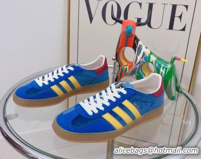 Pretty Style Gucci x Adidas Gazelle Suede and Velvet Sneakers Blue 021361