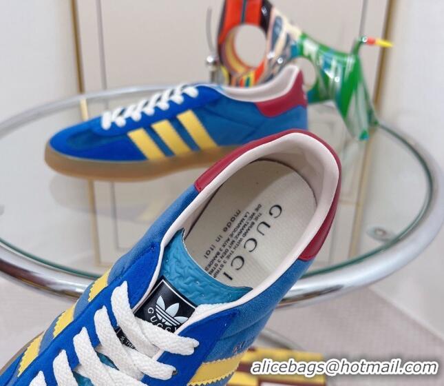 Pretty Style Gucci x Adidas Gazelle Suede and Velvet Sneakers Blue 021361