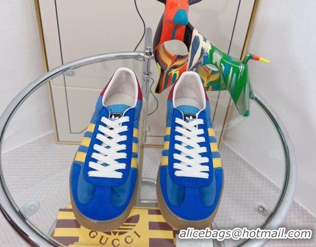 Pretty Style Gucci x Adidas Gazelle Suede and Velvet Sneakers Blue 021361