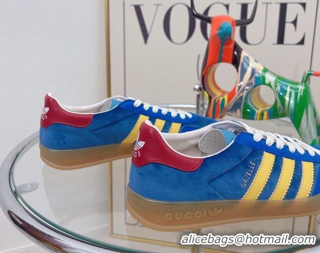 Pretty Style Gucci x Adidas Gazelle Suede and Velvet Sneakers Blue 021361