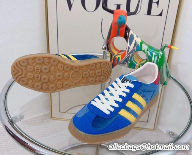 Pretty Style Gucci x Adidas Gazelle Suede and Velvet Sneakers Blue 021361