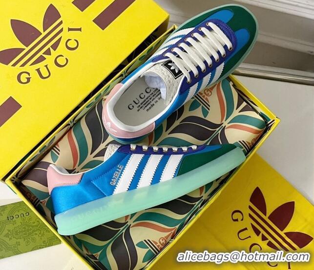 Low Cost Gucci x Adidas Gazelle Silk Sneakers Light Blue/Green 021362