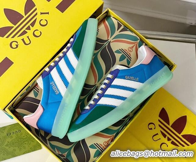 Low Cost Gucci x Adidas Gazelle Silk Sneakers Light Blue/Green 021362