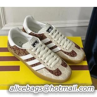 Top Design Gucci x Adidas Gazelle GG Canvas Sneakers Brown/White 021363