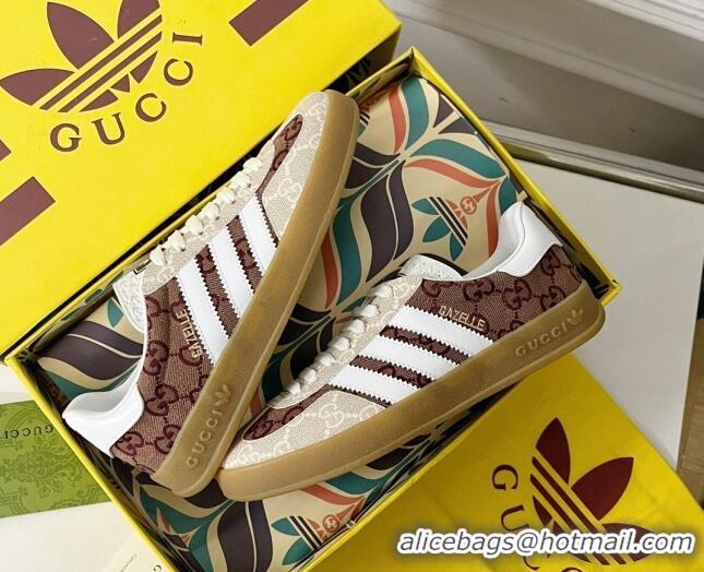 Top Design Gucci x Adidas Gazelle GG Canvas Sneakers Brown/White 021363