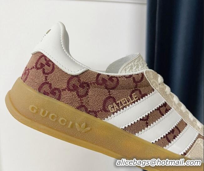 Top Design Gucci x Adidas Gazelle GG Canvas Sneakers Brown/White 021363