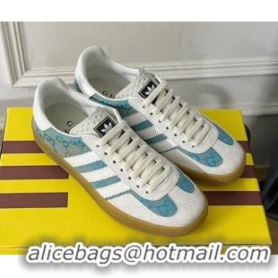 Luxury Gucci x Adidas Gazelle GG Canvas Sneakers Light Blue 021365